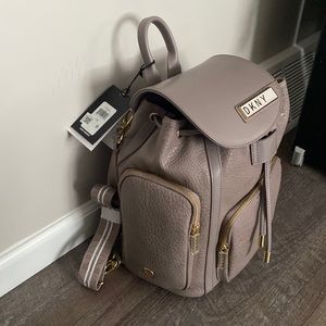 DKNY Ash pink leather backpack with pouch